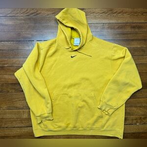 Vintage Y2K Nike Centre Swoosh Yellow Distressed Hoodie Size Large